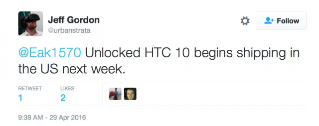 HTC 10 unlocked shipping