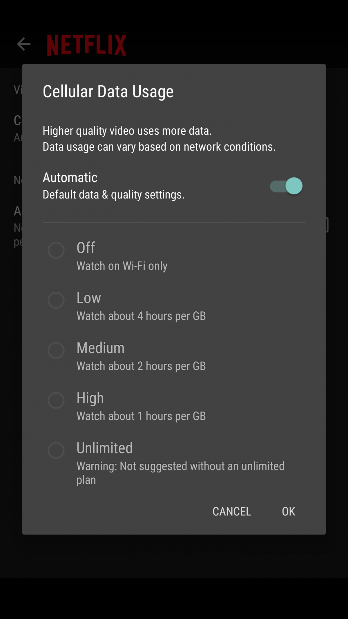 Netflix now allows you to pick your video quality while using Cellular