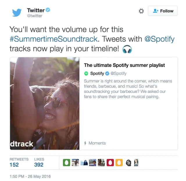 Twitter Spotify inline audio card tracks