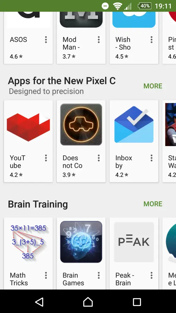 Pixel C apps section
