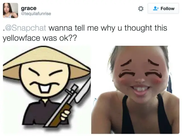 Twitter Snapchat yellowface Asian carictature
