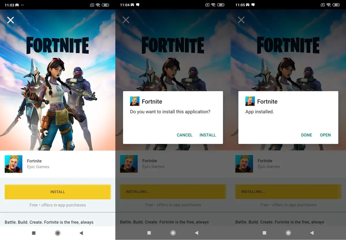 The Fortnite Installer for Android is now the Epic Games app