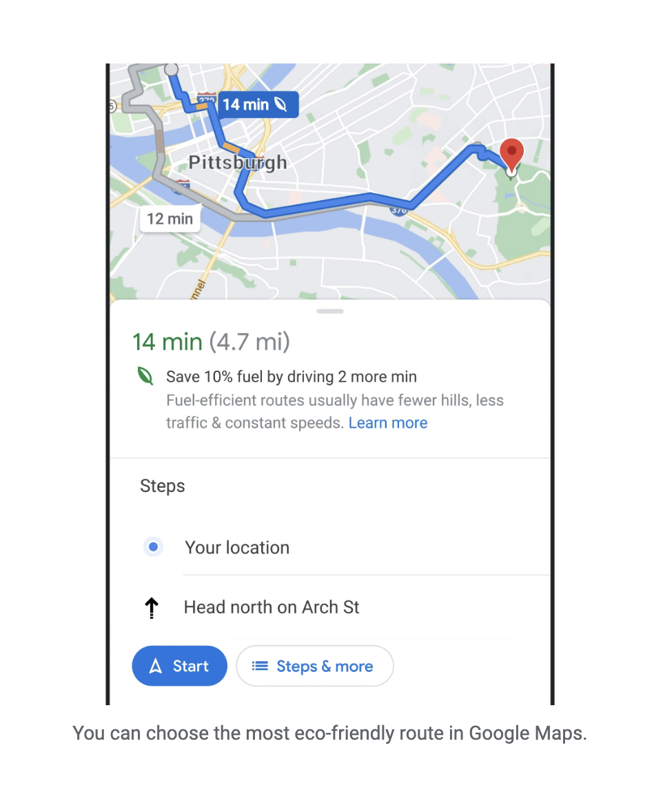Google Maps Fuel efficient Route
