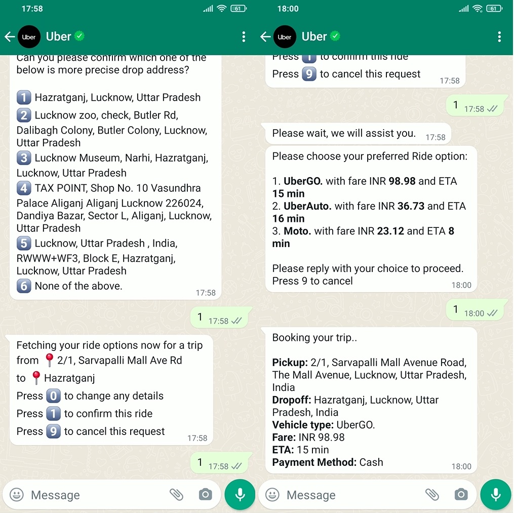 Book Uber Ride Using WhatsApp3