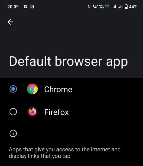 Set default web browser Android2