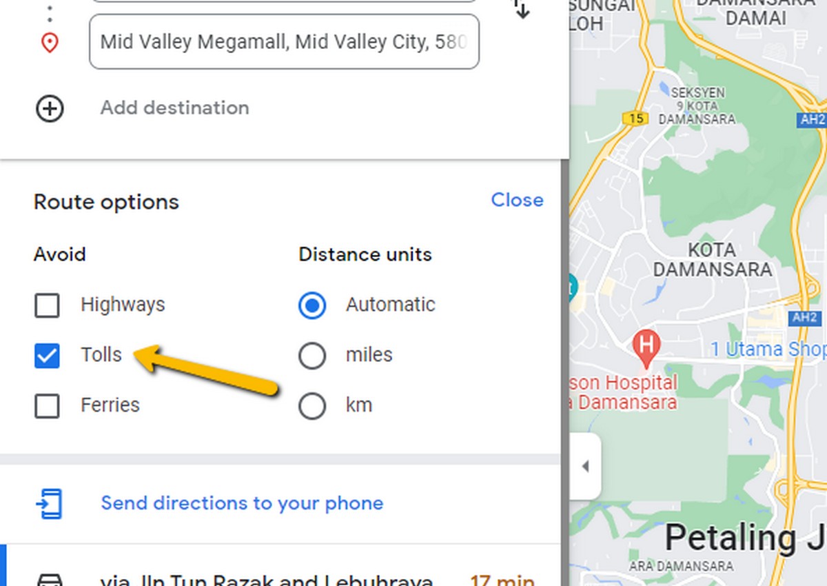 how to avoid tolls google maps 4