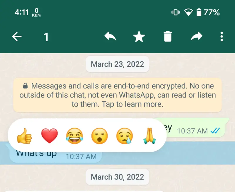 WhatsApp Message Reactions 1