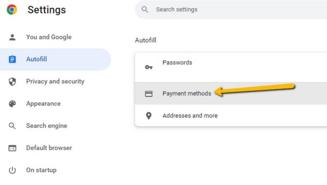 view saved credit cards chrome 2