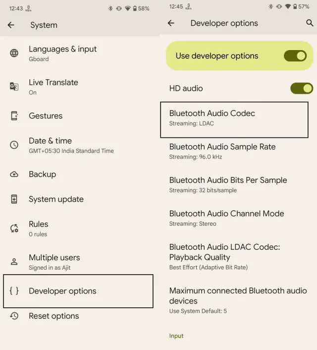 Change Bluetooth Audio Codecs Android 1