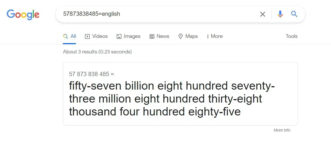 Google Number to Words