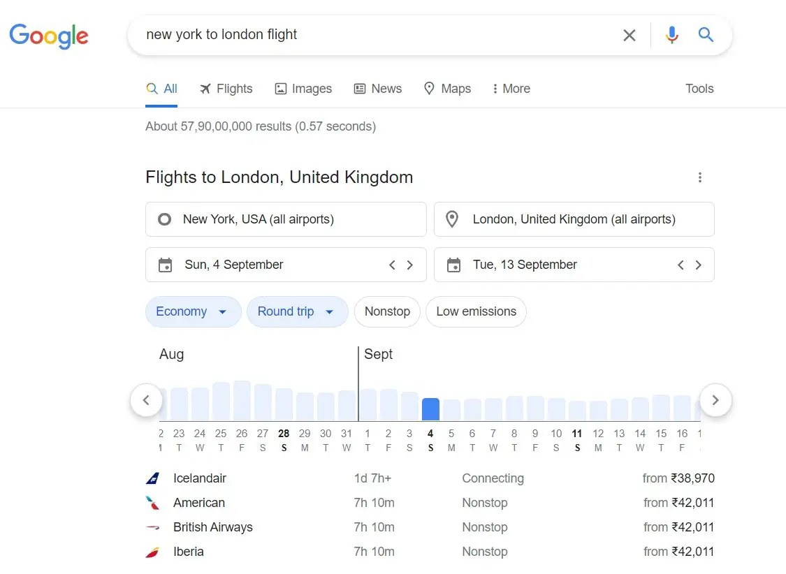 Google Search Flight Tracking