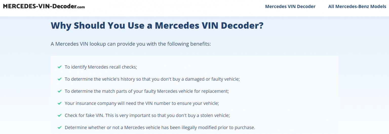 Mercedes-VIN-Decoder Overview: Helpful Website Of Free VIN Decoder To ...