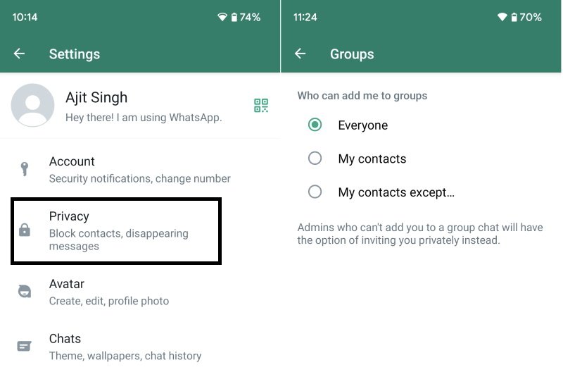 WhatsApp Groups Privacy