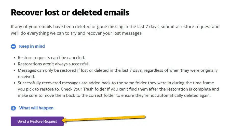 restore yahoo email 1