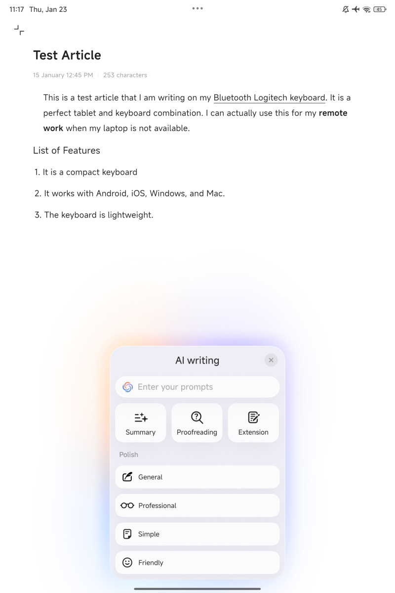 Xiaomi Pad 7 AI Writing